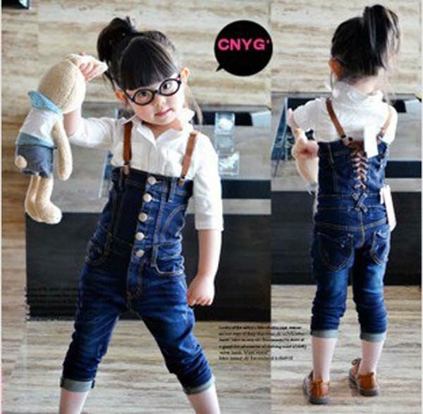 Fashion Baby Girls Overalls 2pcs Set ,shirt+jeans Pant , Autumn